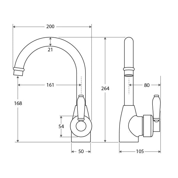 Fienza Eleanor Gooseneck Basin Mixer - Matte Black/Ceramic