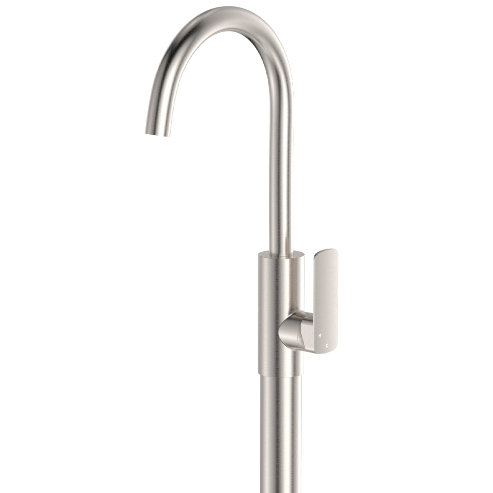 Fienza Tono Floor Mounted Basin/Bath Mixer, Brushed Nickel