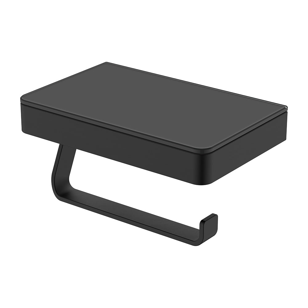 Fienza Tono Toilet Roll Holder with Glass Shelf, Matte Black