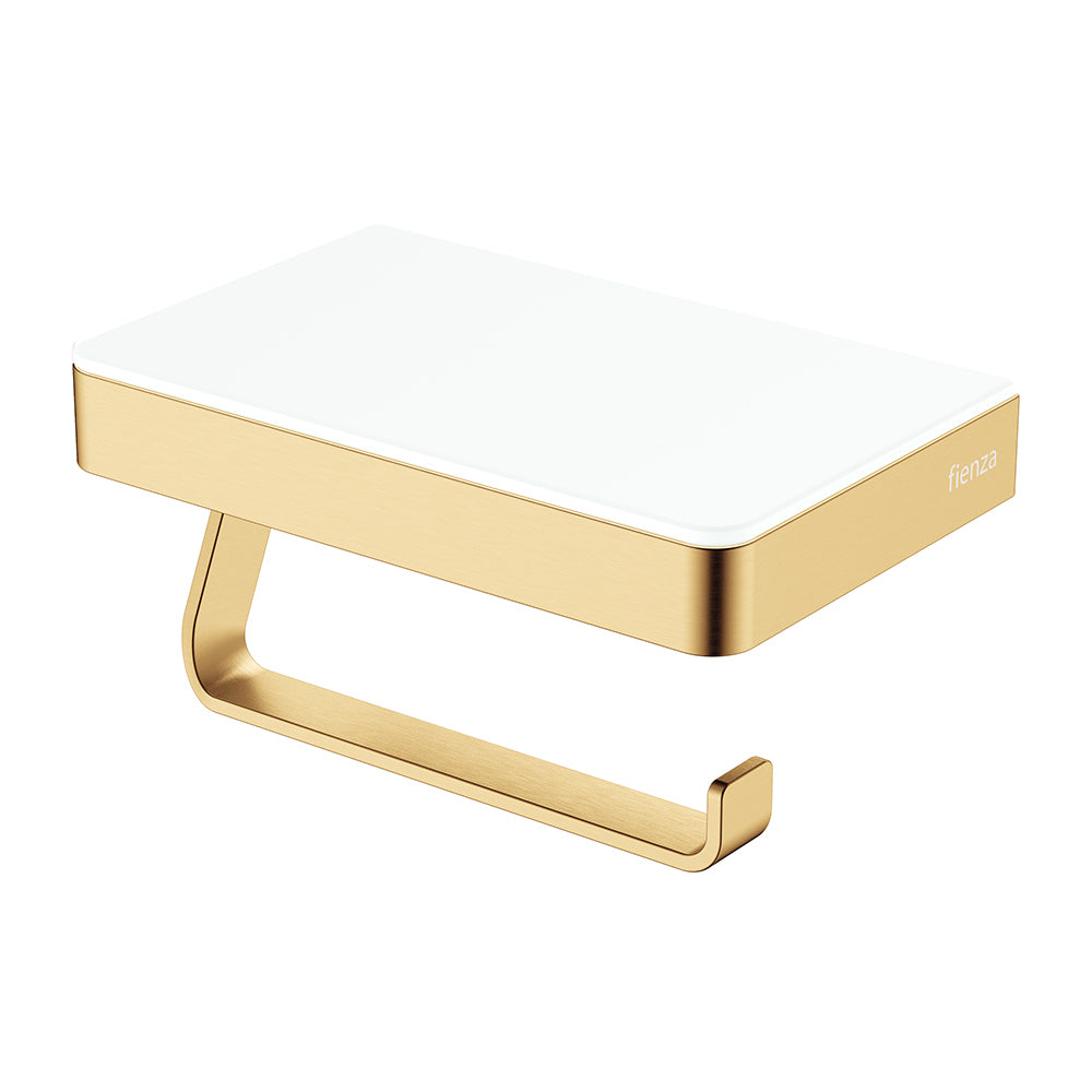 Fienza Tono Toilet Roll Holder with Glass Shelf, Brushed Gold (Urban Brass)
