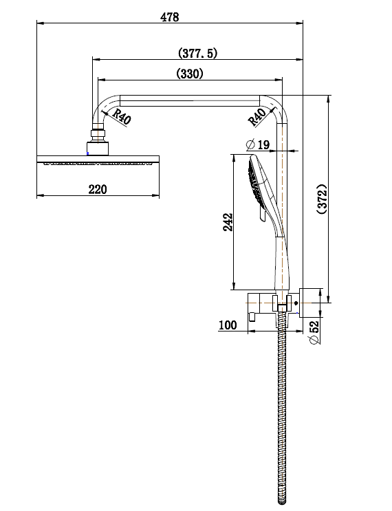 Modern National Bondi Half Rail Twin Multifunction Shower Matte Black