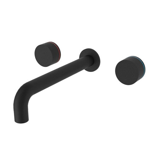 Nero Kara Wall Basin Set Black 180mm Spout Matte Black
