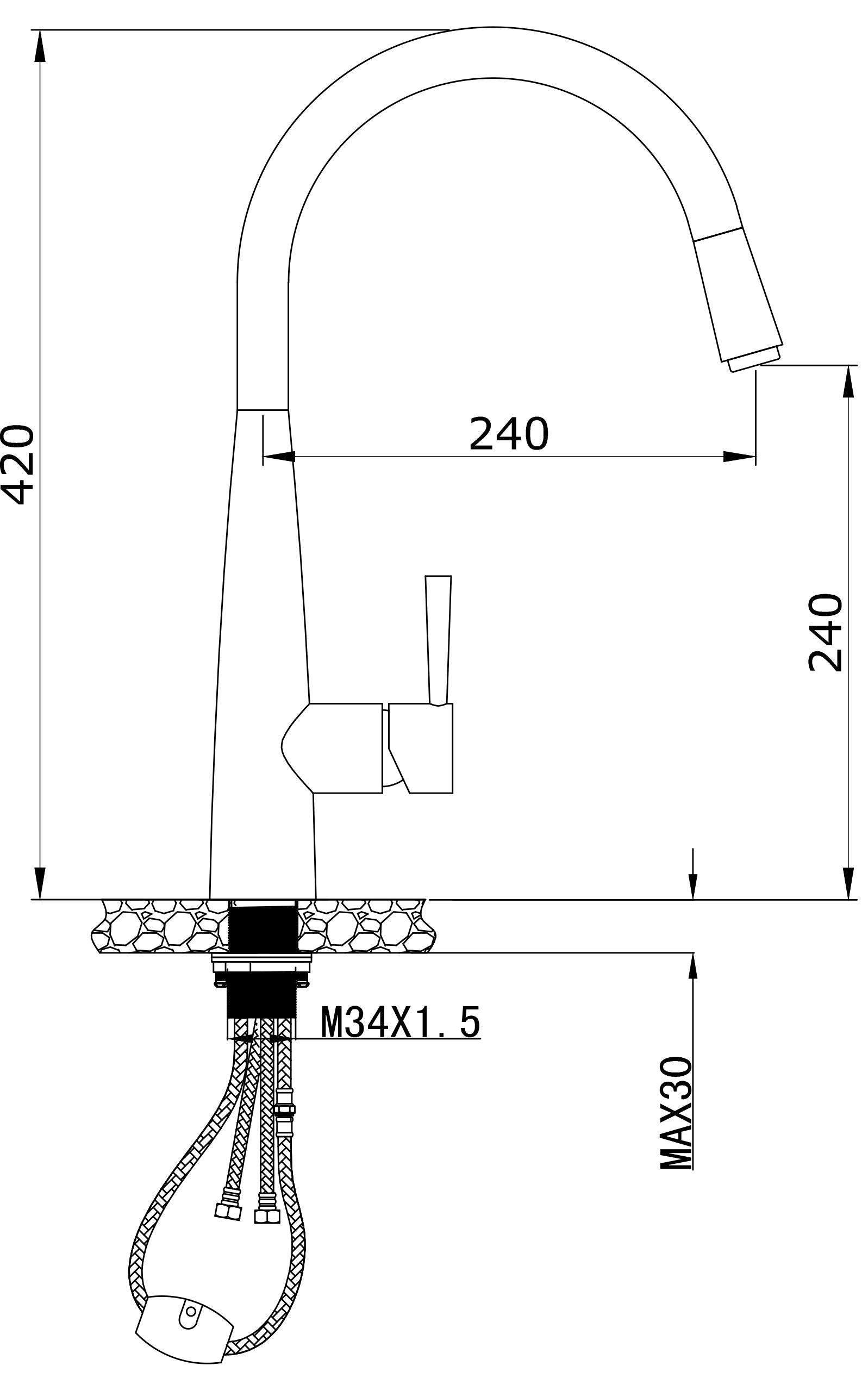 Modern National Kasper Pull Out Kitchen Mixer Brushed Nickel