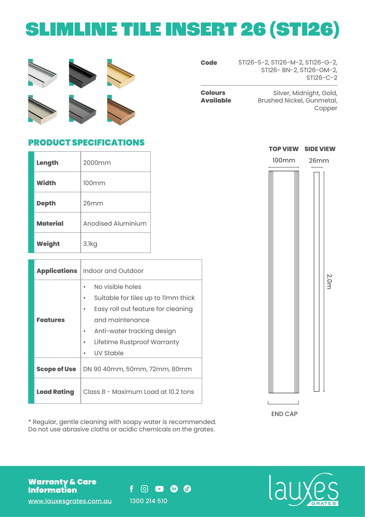 Lauxes STI26 2000mm dimension drawing and specifications