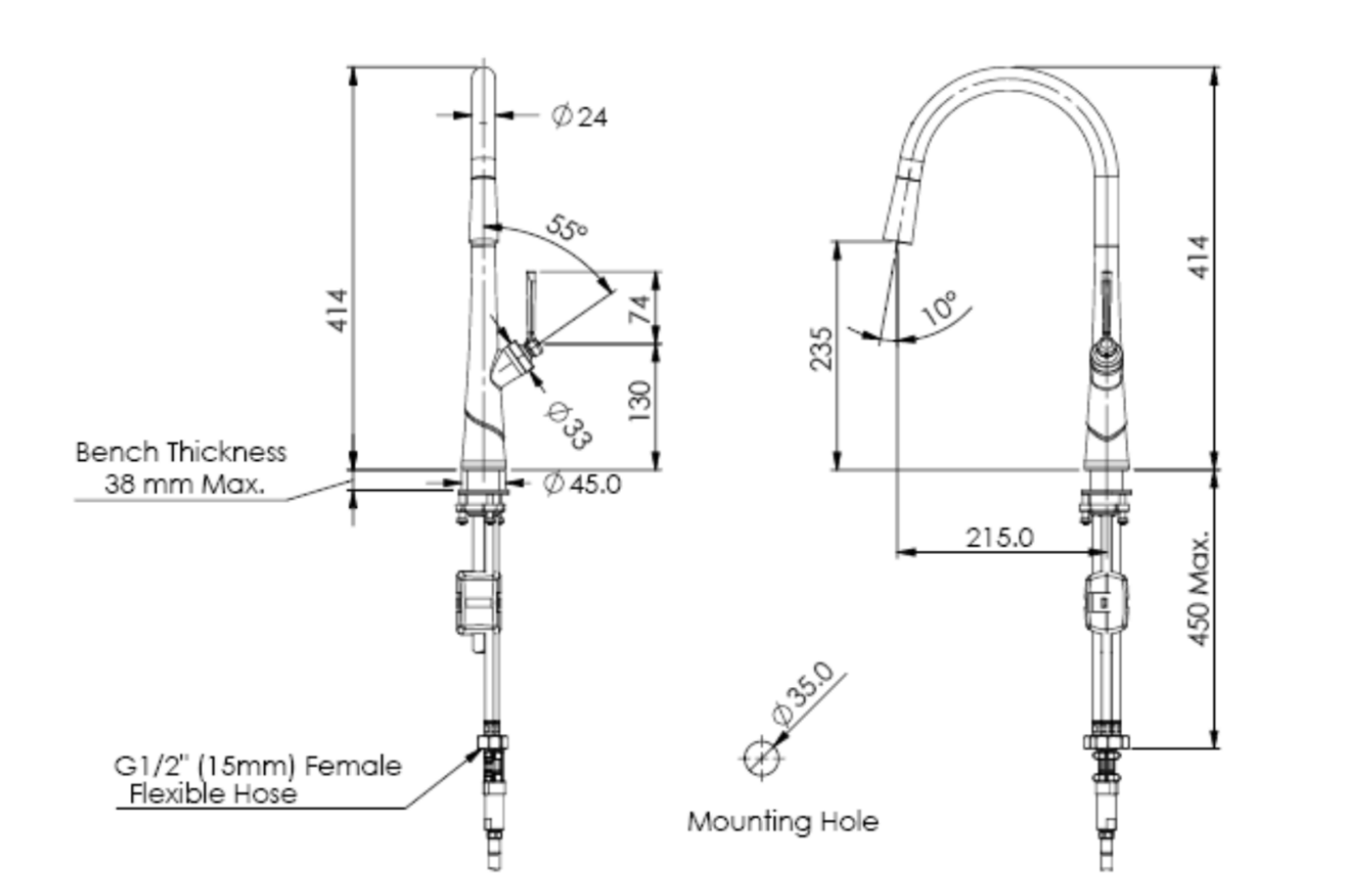 Greens Lustro II Pull-Down Sink Mixer Matte Black
