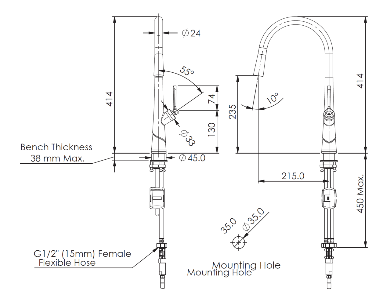 Greens Lustro Kontact Pull-Down Sink Mixer Matte Black