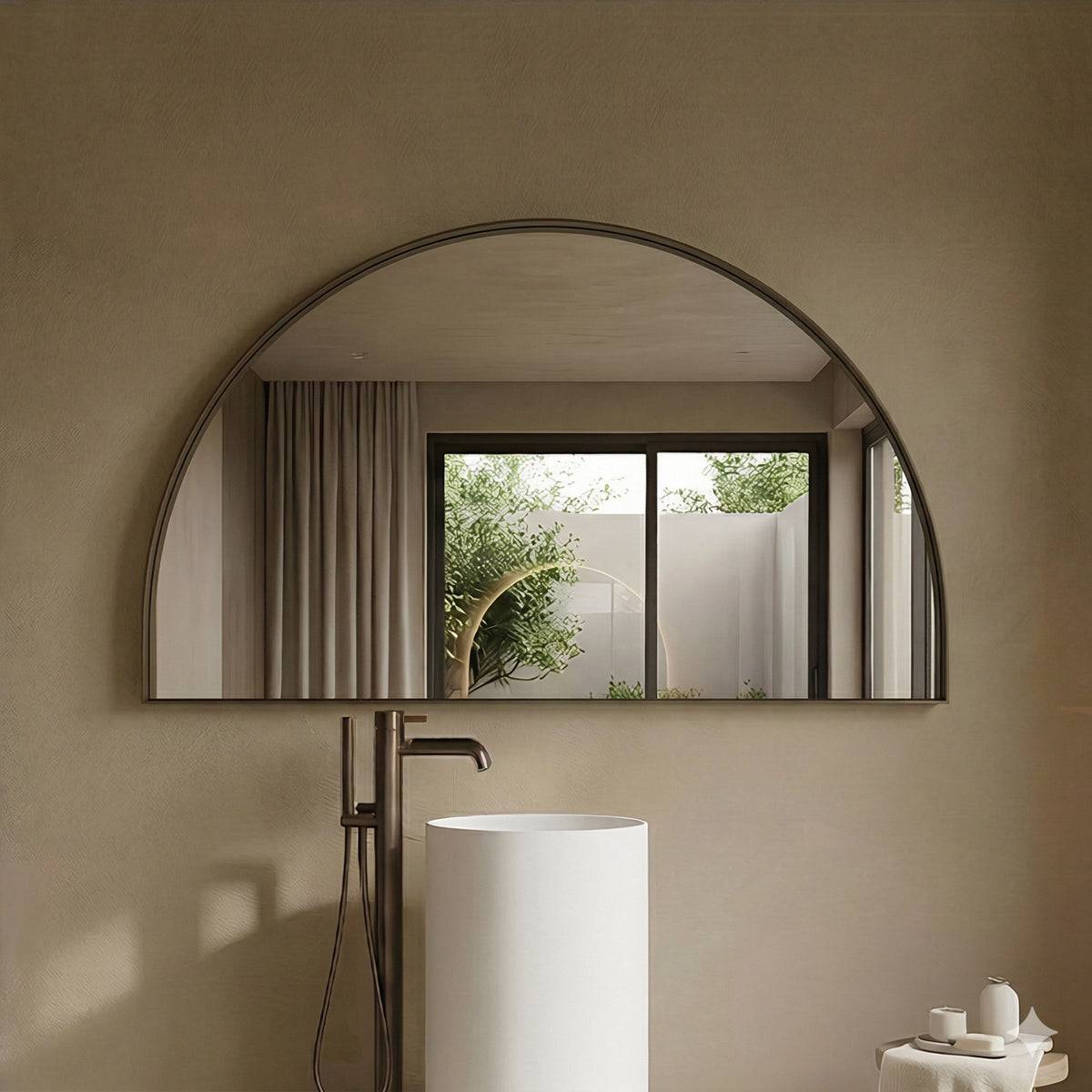 Lukka Arco 1200 x 800mm Half Moon Framed Mirror - Gunmetal - product image