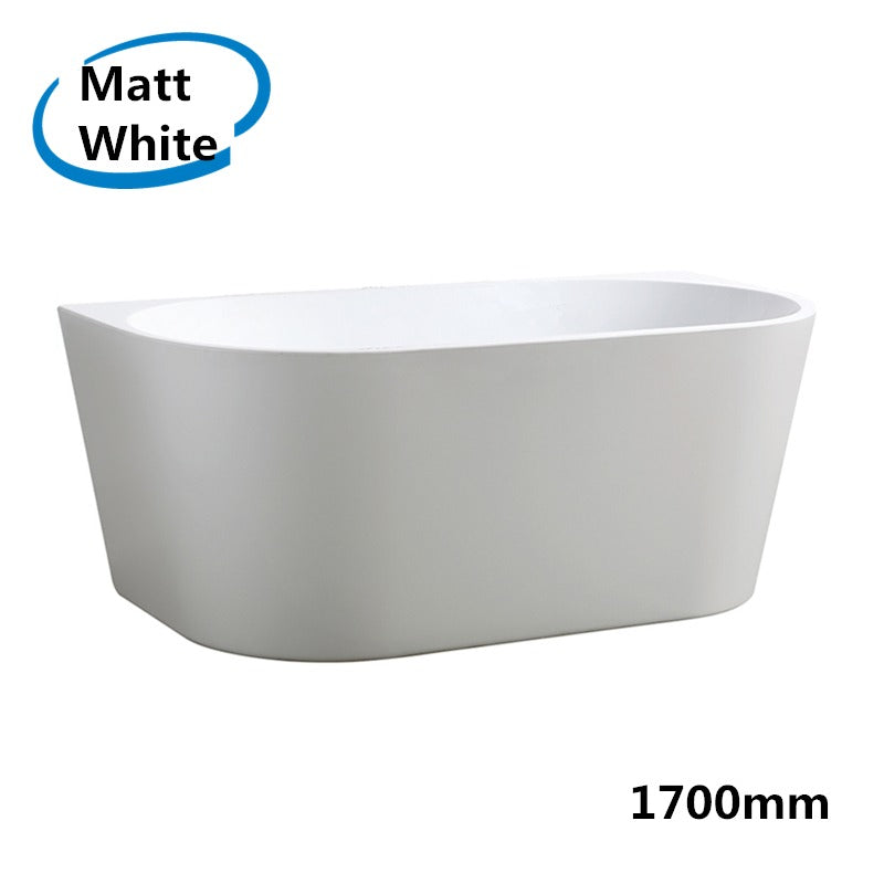 1700x800x580mm Ovia Bathtub Back to Wall Freestanding Acrylic MATT White Bath tub NO OVERFLOW