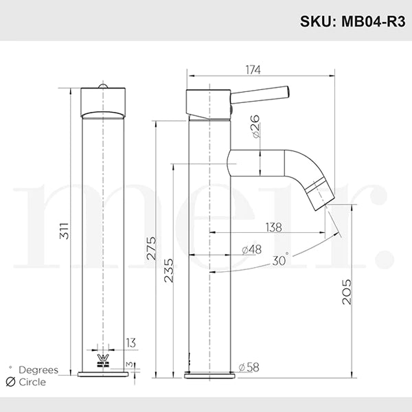 Meir Round Tall Curved Basin Mixer Brushed Nickel