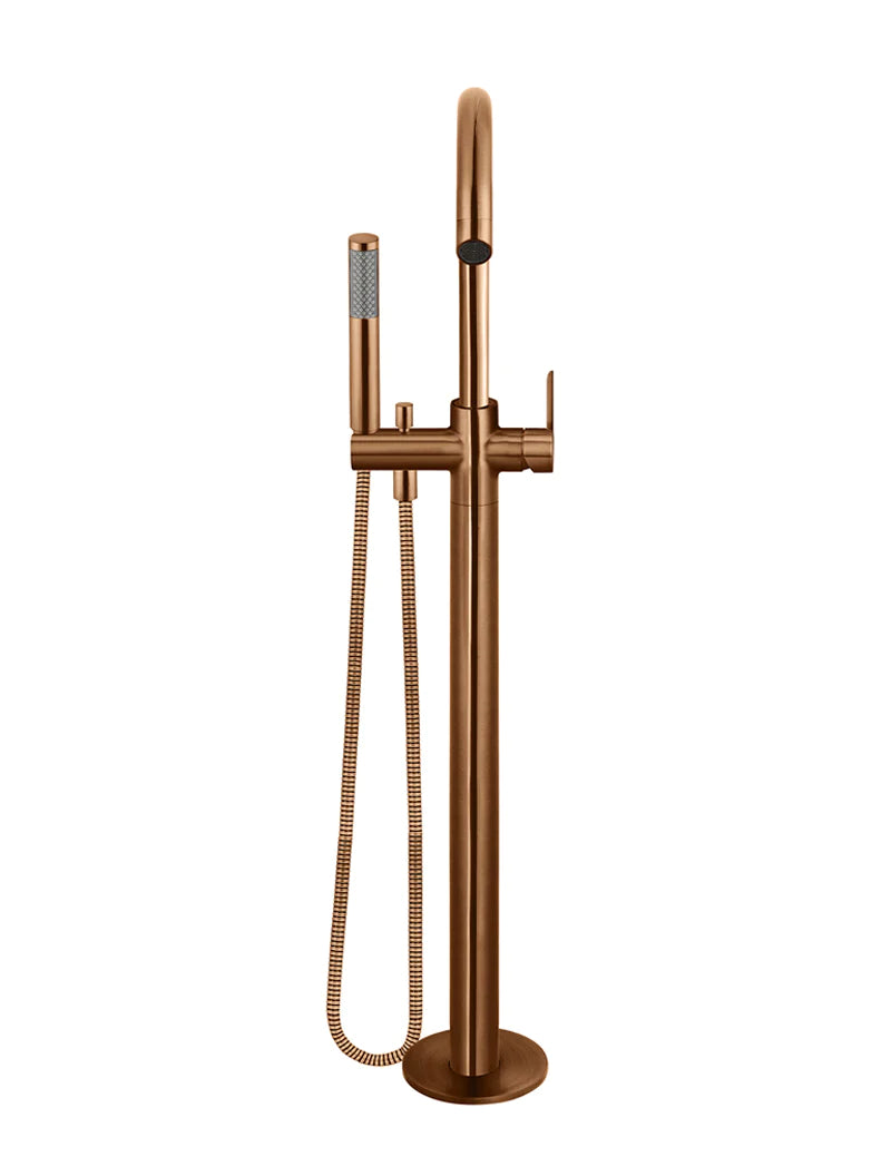 Meir Round Paddle Freestanding Bath Spout and Hand Shower, Lustre Bronze
