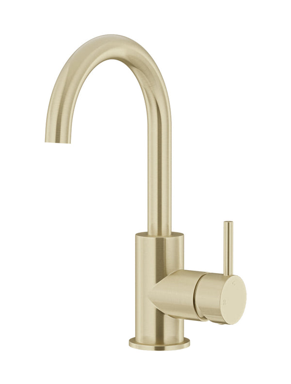 Meir Round Gooseneck Basin Mixer with Cold Start Tiger Bronze