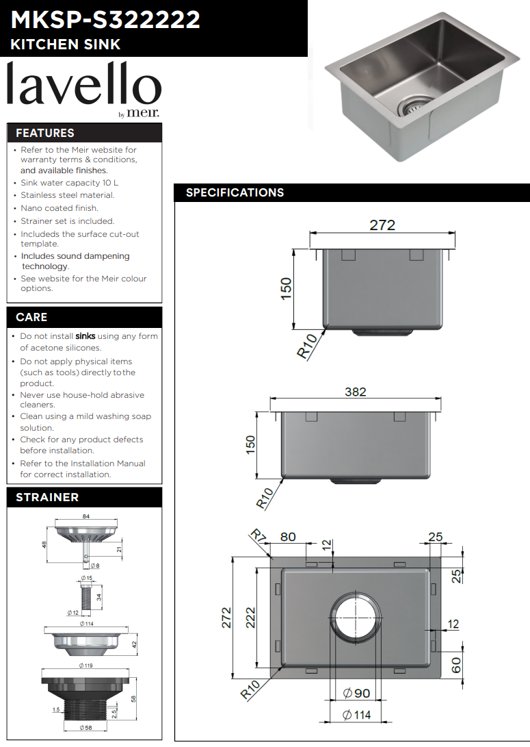 Meir Kitchen Mini Sink Single Bowl 272mm x 382mm - Brushed Nickel