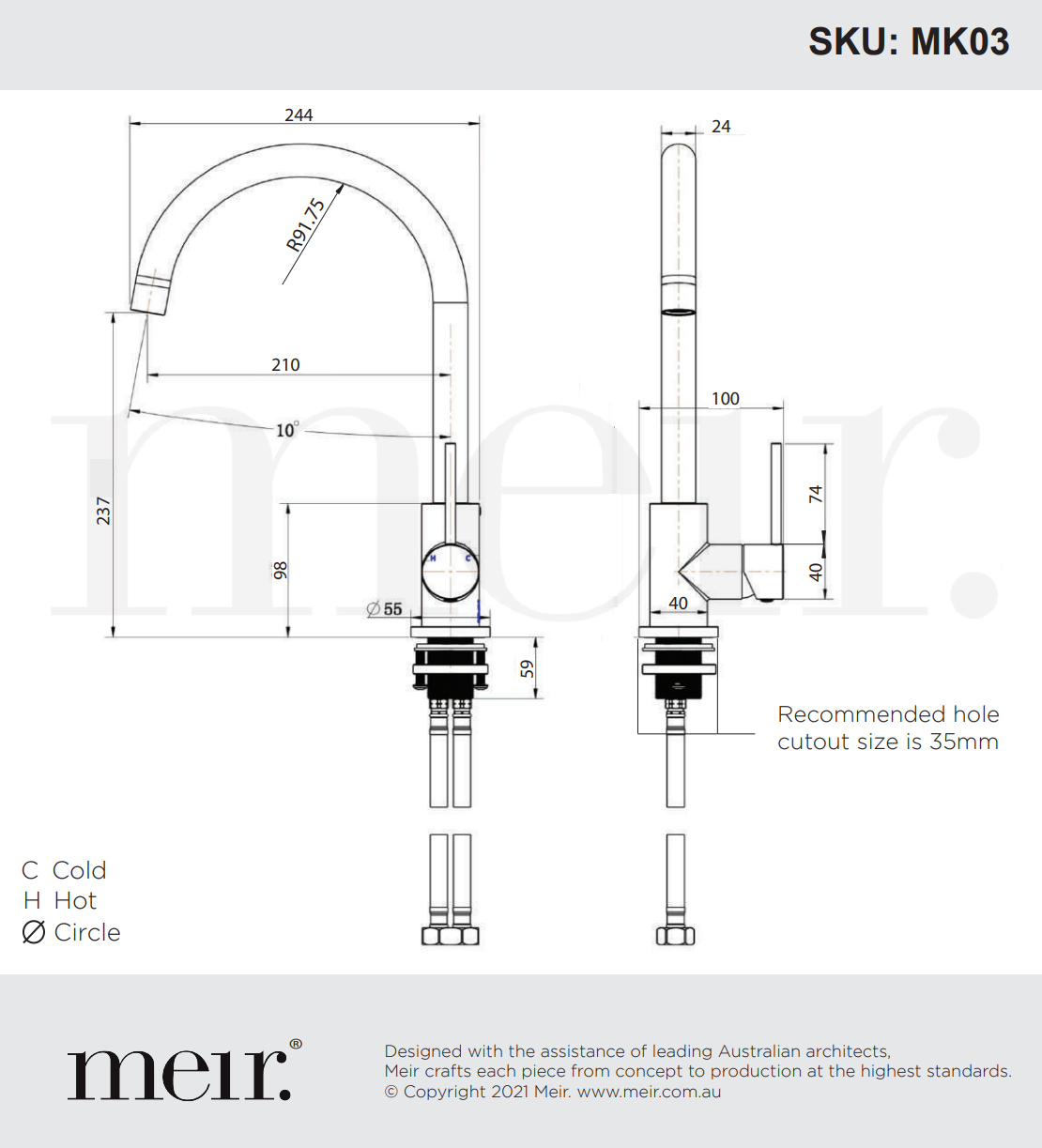Meir Round Gooseneck Kitchen Mixer Tap Matte Black
