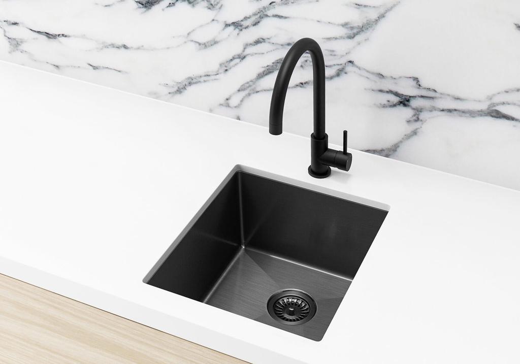 Meir Single Bowl PVD Kitchen Sink 380mm x 440mm - Gunmetal Black