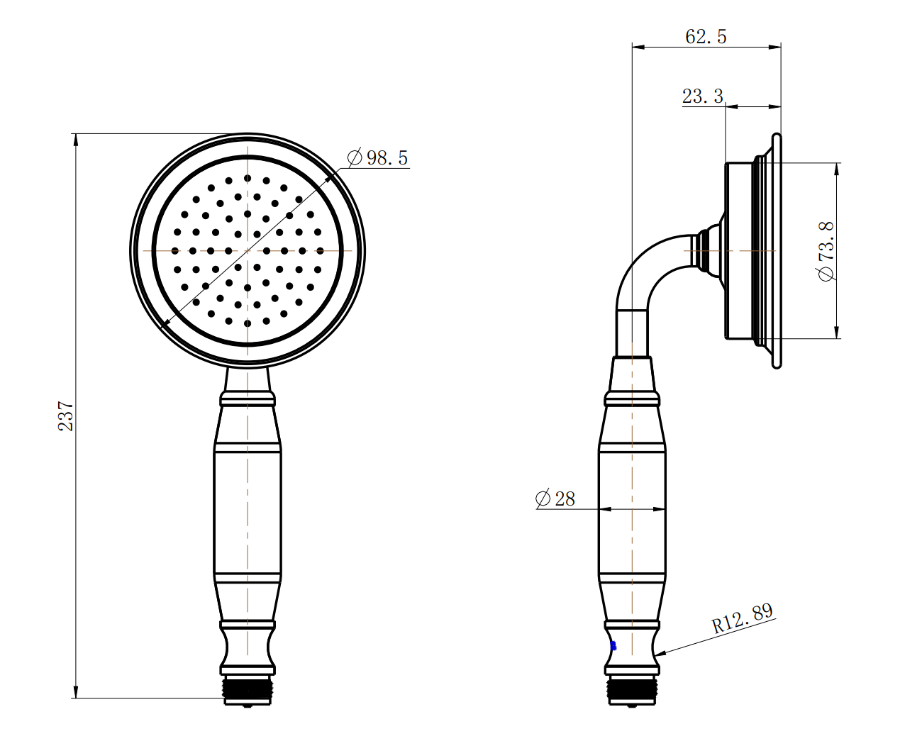 Modern National Montpellier Traditional Federation Hand Shower Piece Matte Black