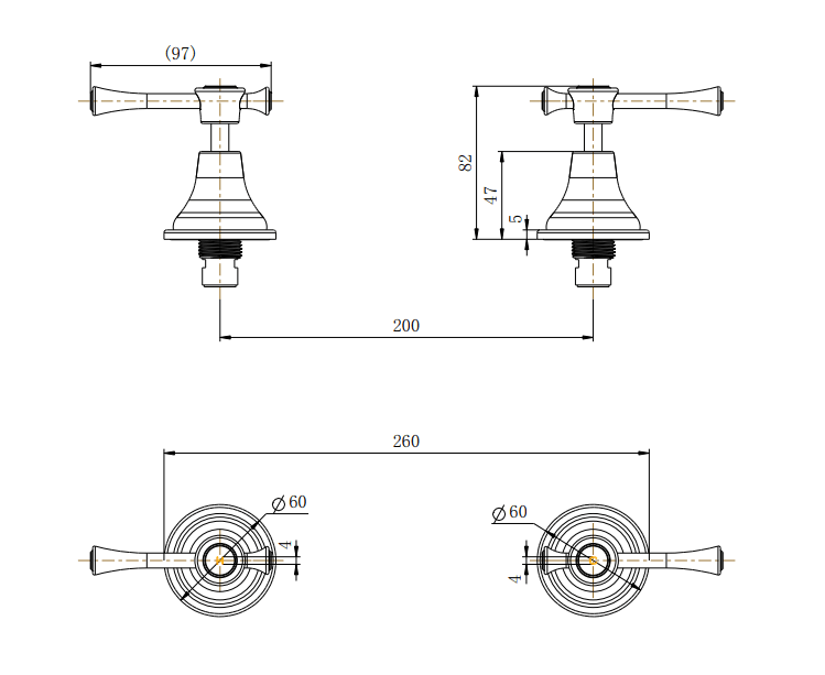 Modern National Montpellier Wall Assemblies 1/4 Turn Chrome