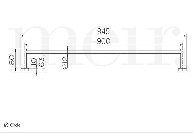 MEIR 900mm Round Single Matte Black Towel Rail (MR01-SR90)