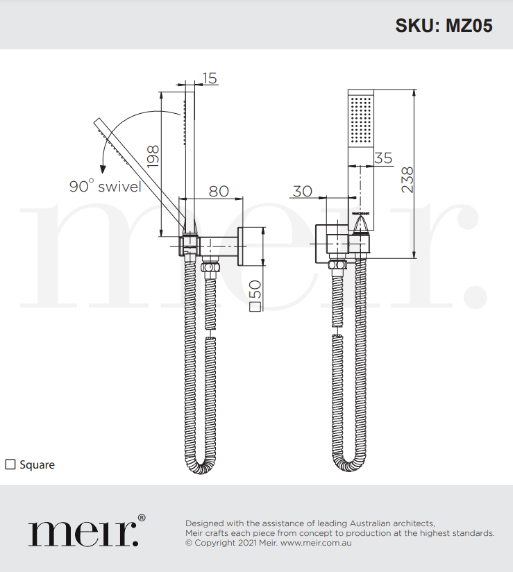 MEIR Square Matte Black Portable Hand Shower on Bracket (MZ05)