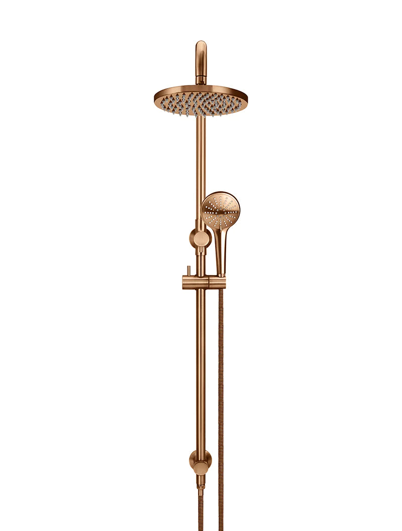 Meir Round Combination Shower Rail with 200mm Rose, Three-Function Hand Shower, Lustre Bronze