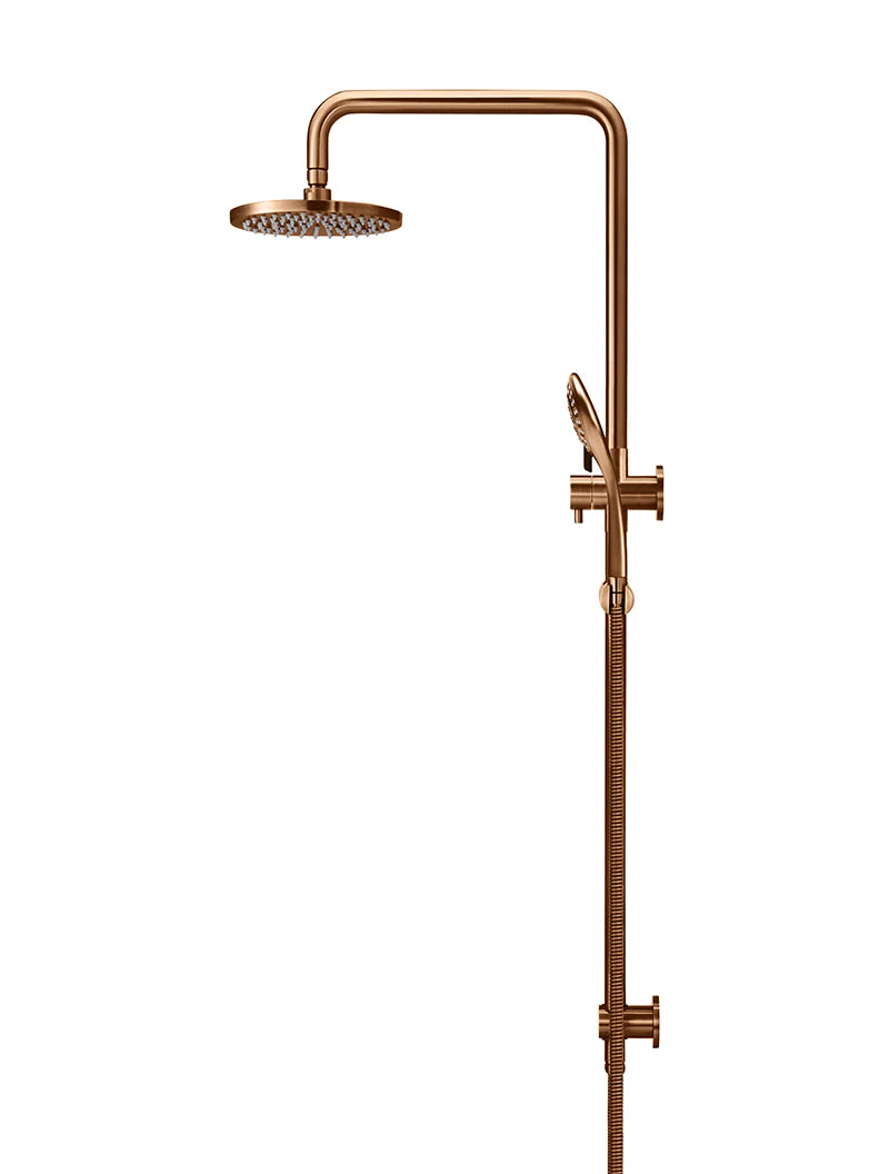 Meir Round Combination Shower Rail with 200mm Rose, Three-Function Hand Shower, Lustre Bronze