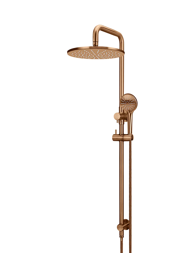 Meir Round Combination Shower Rail with 300mm Rose, Three-Function Hand Shower, Lustre Bronze