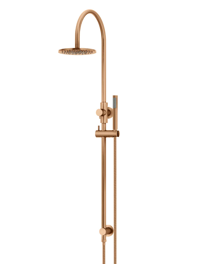 Meir Round Gooseneck Shower Set with 200mm Rose, Single-Function Hand Shower, Lustre Bronze