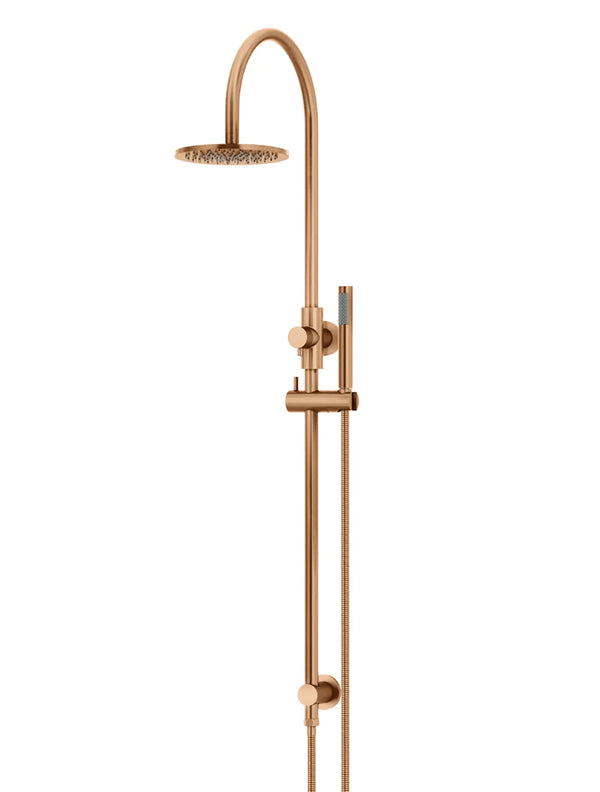 Meir Round Gooseneck Shower Set with 200mm Rose, Single-Function Hand Shower, Lustre Bronze