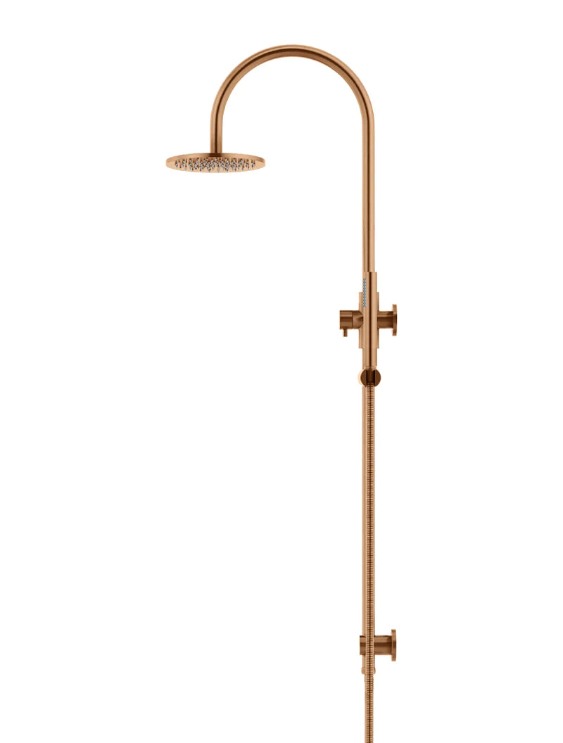 Meir Round Gooseneck Shower Set with 200mm Rose, Single-Function Hand Shower, Lustre Bronze