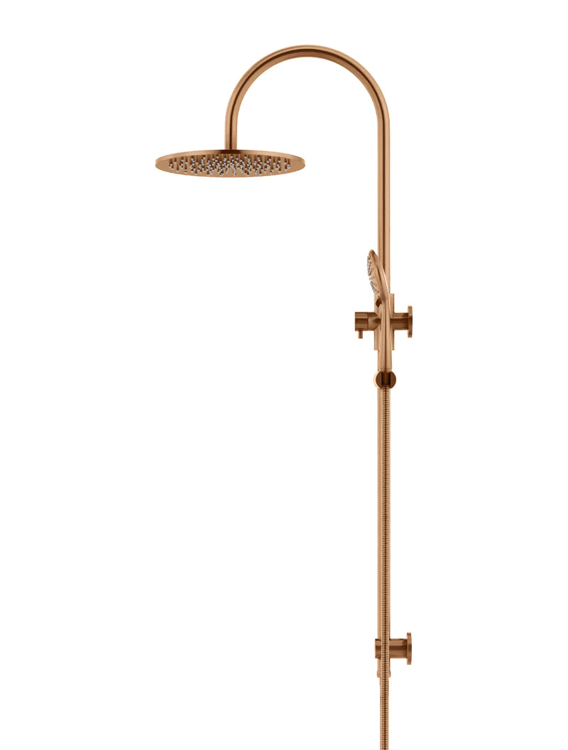 Meir Round Gooseneck Shower Set with 300mm Rose, Three-Function Hand Shower, Lustre Bronze