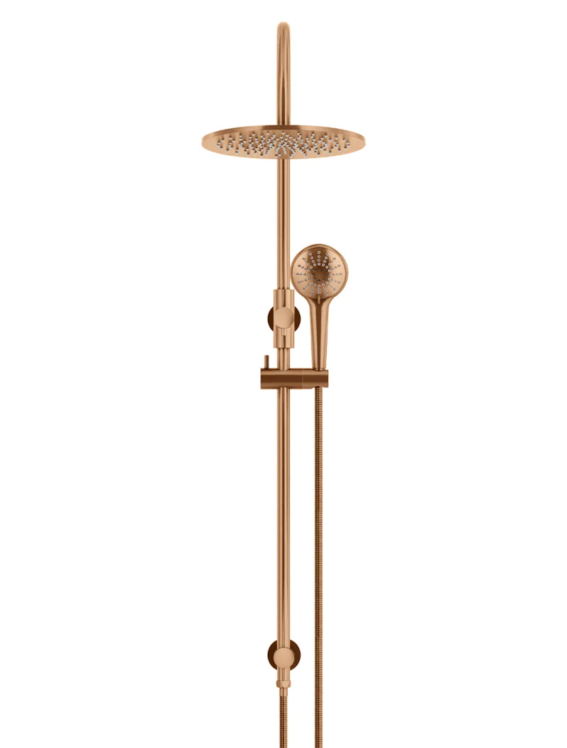 Meir Round Gooseneck Shower Set with 300mm Rose, Three-Function Hand Shower, Lustre Bronze