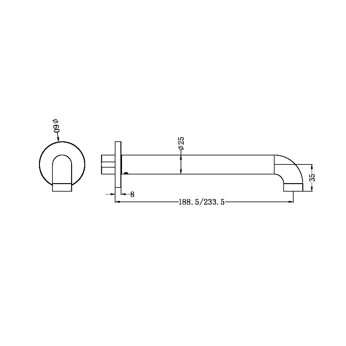 Nero Zen SS316L 230mm Round Basin/Bath Spout Only Graphite