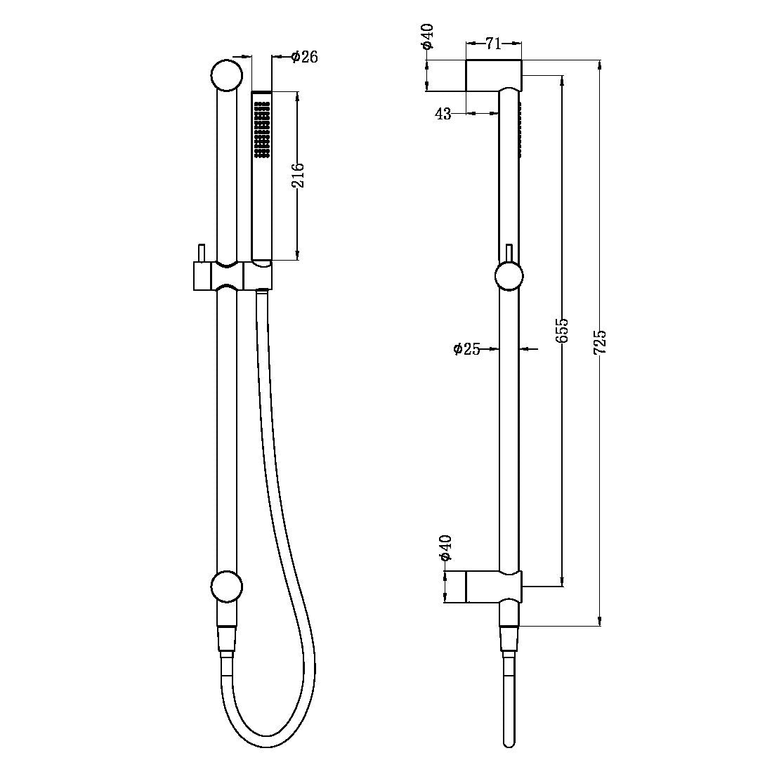 Nero Zen SS316L Shower Rail With Outdoor Shower Hose Brushed Nickel