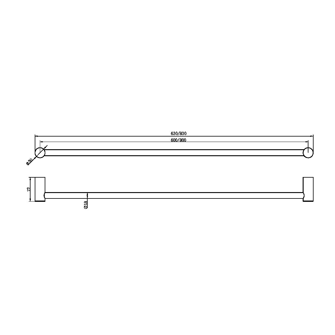 Nero Zen SS316L 800mm Single Towel Rail Brushed Nickel