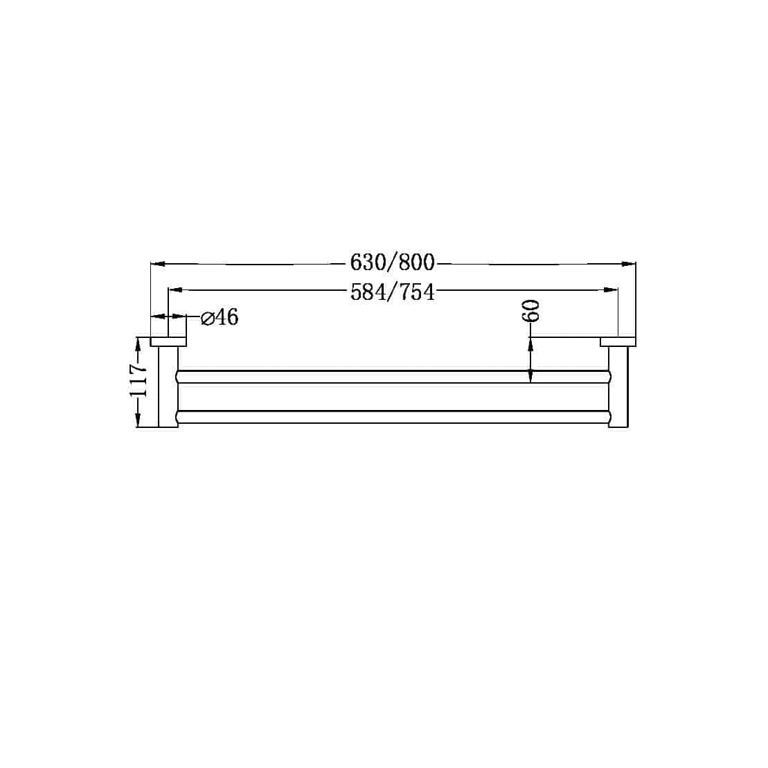 Nero MECCA DOUBLE TOWEL RAIL 600MM Brushed Nickel