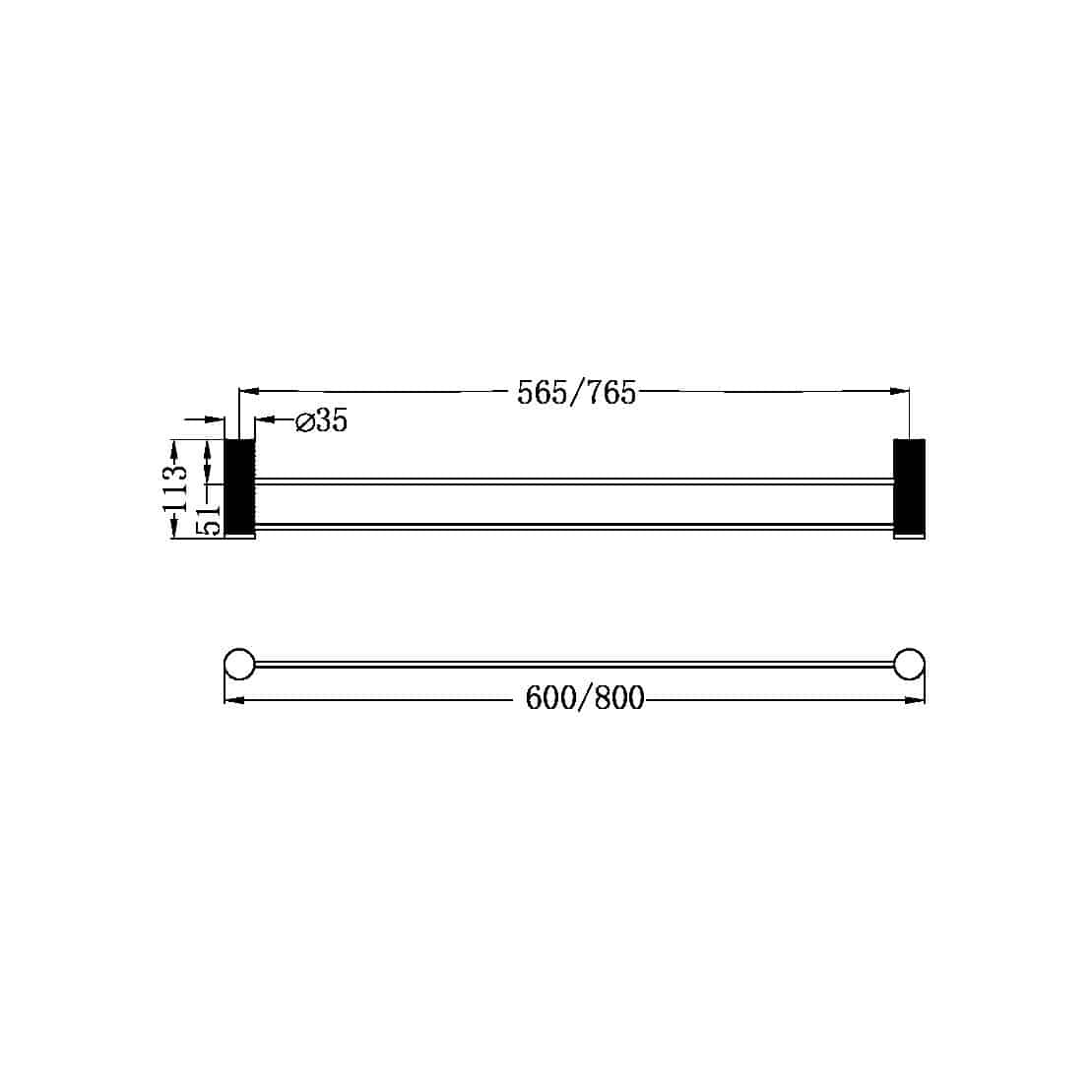 Nero Opal Brushed Gold Double Towel Rail 600mm