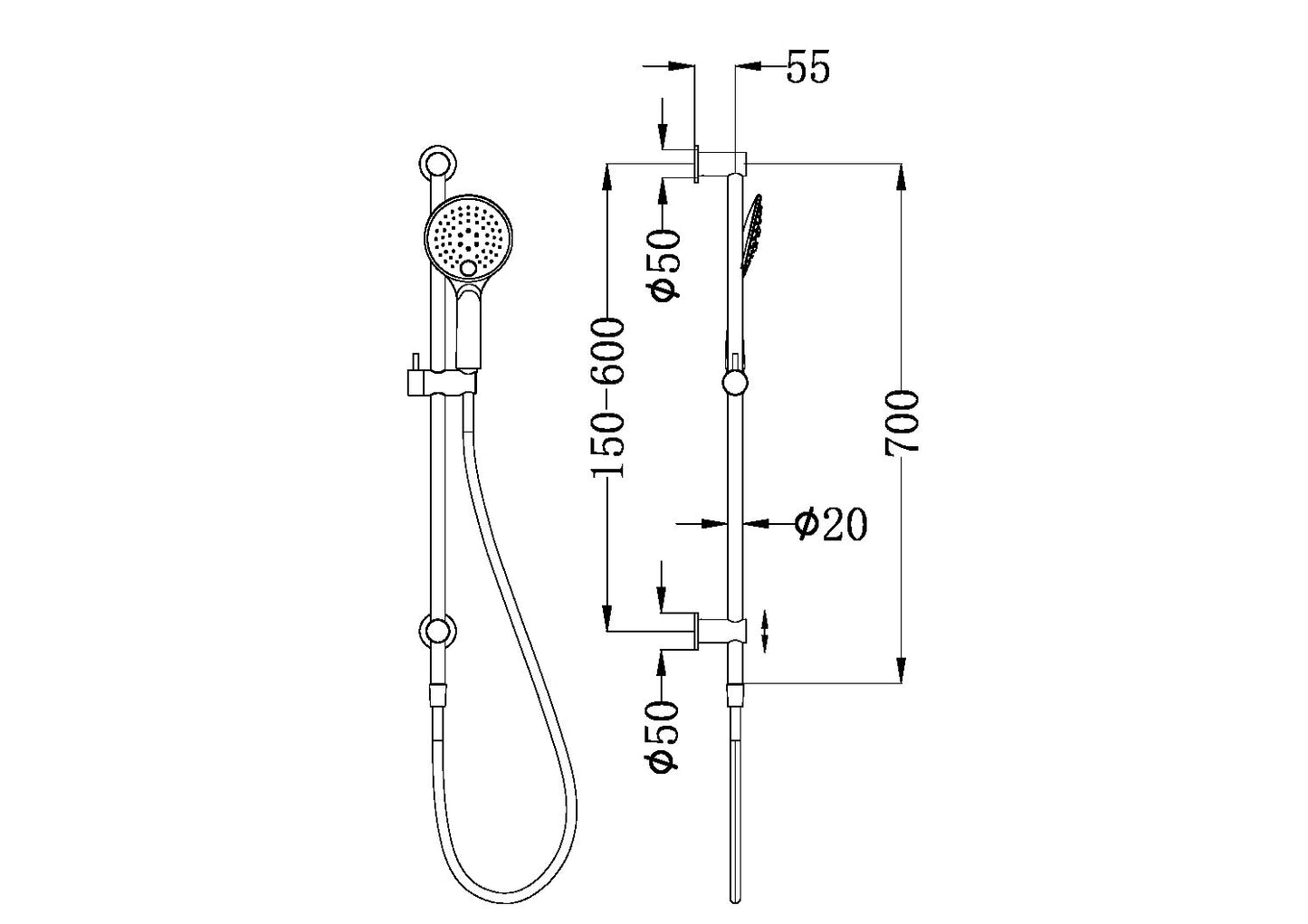 Nero Dolce 3 Function Rail Shower Gun Metal Grey