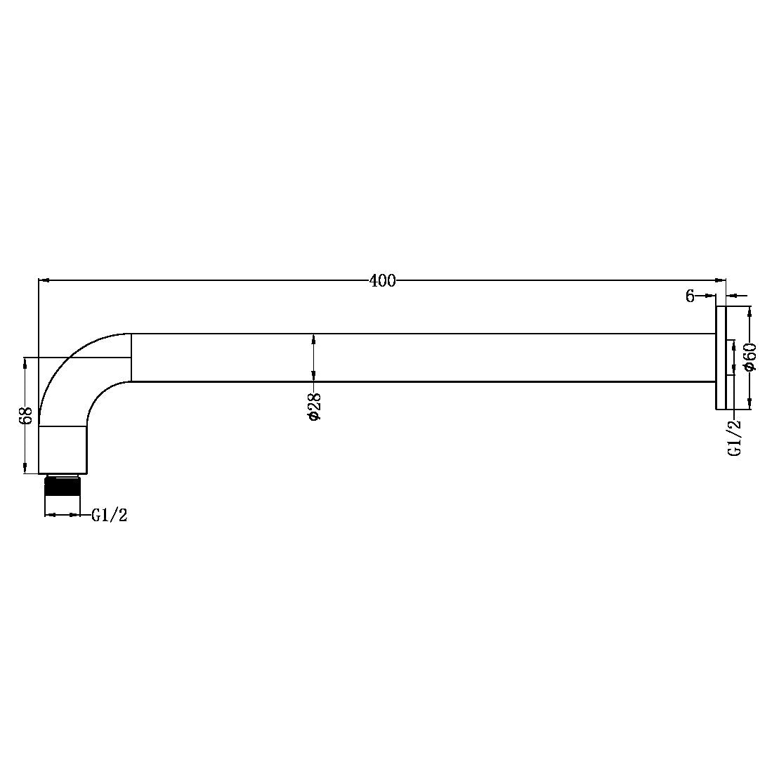 Nero Zen SS316L Round Shower Arm 400mm Brushed Nickel
