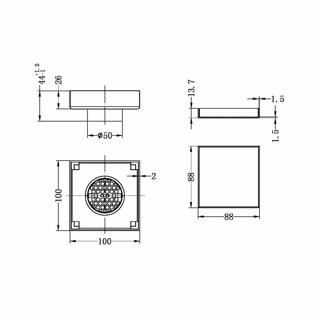 Nero 100mm Square Tile Insert Floor Waste 50mm Outlet Matte Black