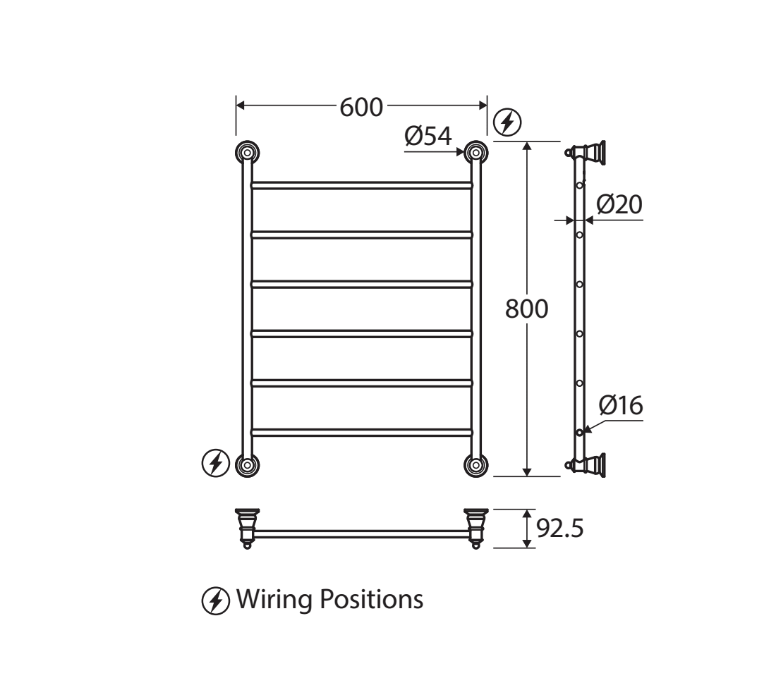 Lillian Heated Towel Rail, 600 x 808mm, Brushed Nickel