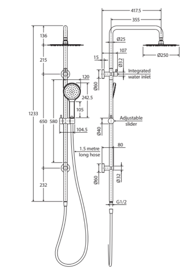 Fienza Kaya 2 in 1 Twin Rail Shower Station Urban Brass Gold