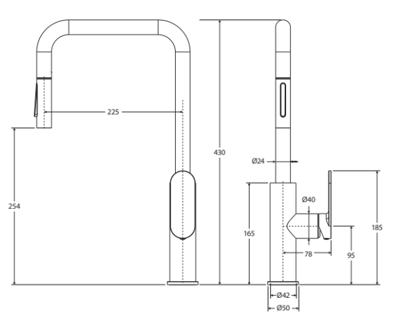 Fienza Empire Slim Pull-Out Sink Mixer Matte Black