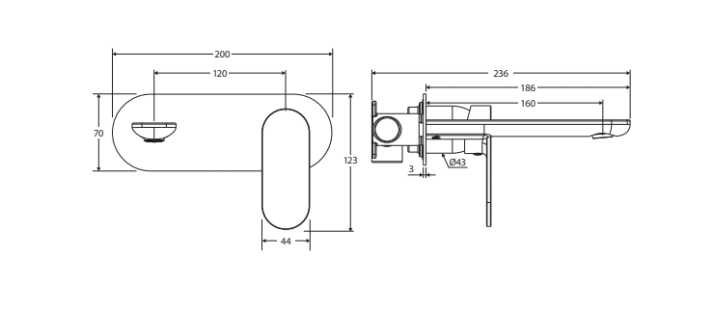 Fienza Empire Slim Basin/Bath Wall Mixer Set, Oval Plate, 200mm Outlet Chrome