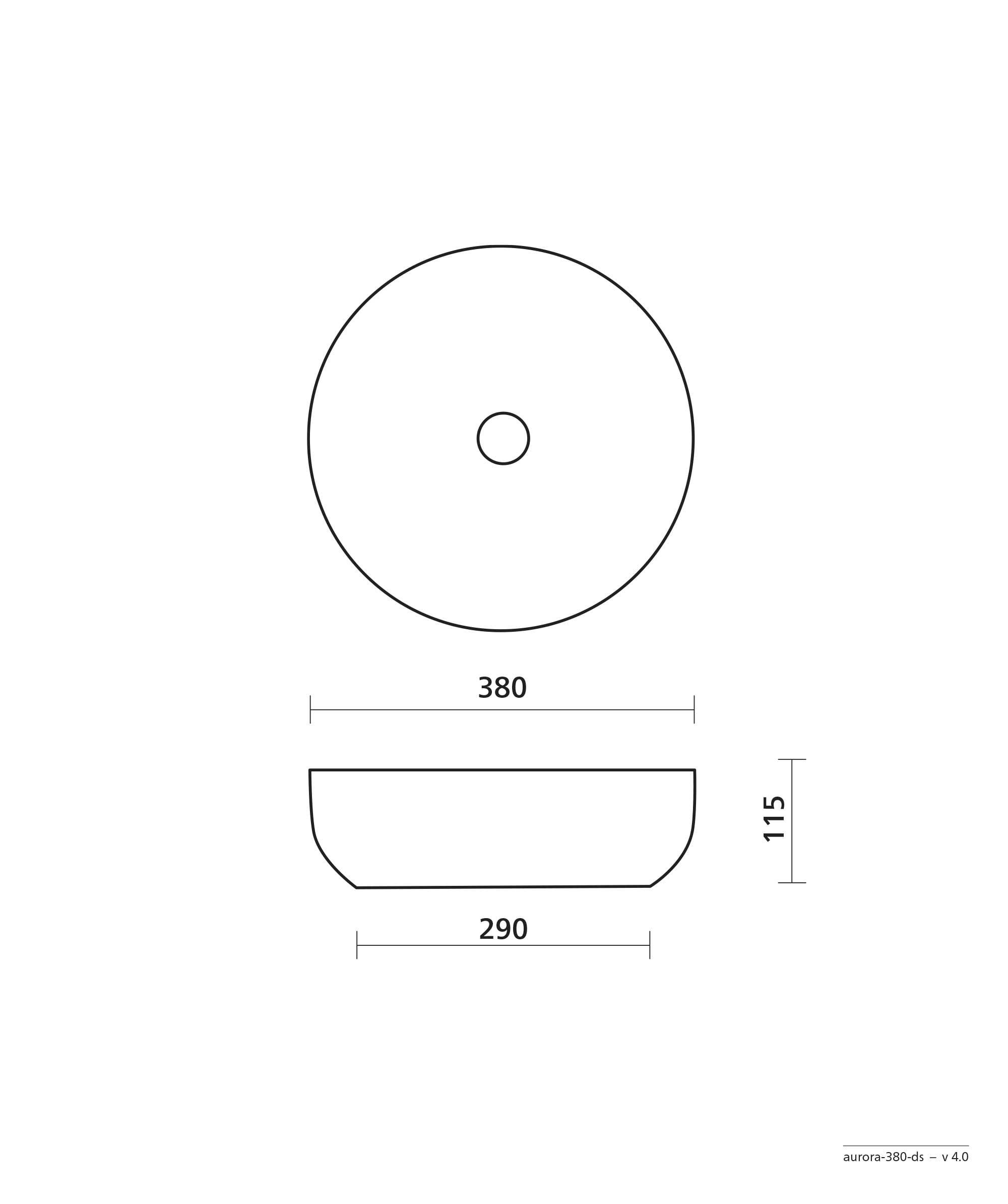 Seima Aurora 380 basin dimension drawing