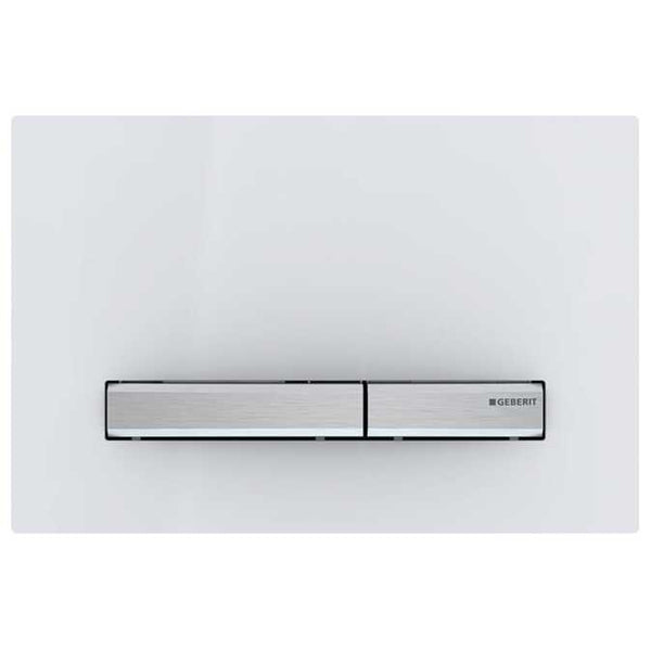 Geberit Toilet Cistern Push Wall Button White Glass Plate With Brushed Metal Button Sigma50KJ