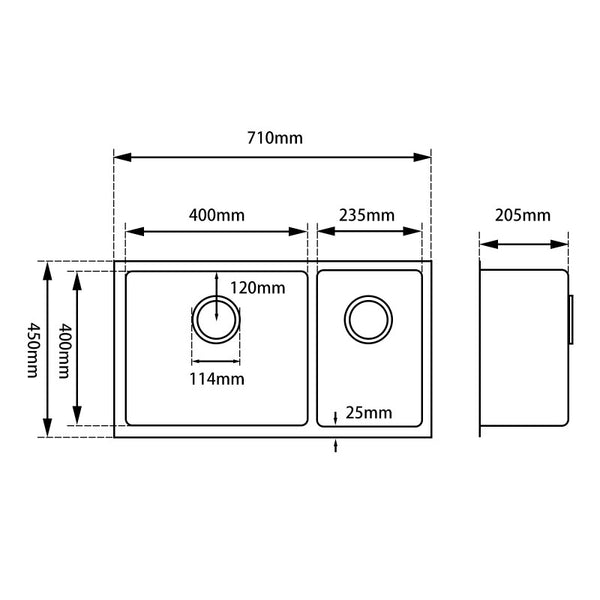 710x450x205mm 1.2mm Dark Grey Stainless Steel Handmade Double Bowls Top/Undermount Kitchen Sink