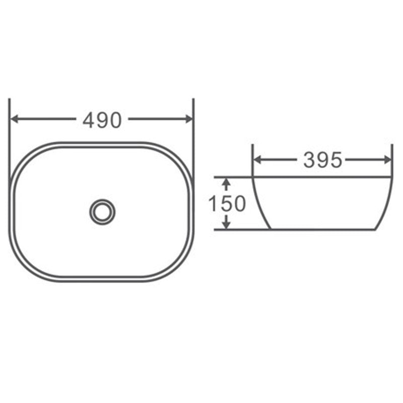 490*395*150mm Rectangle Above Counter Gloss White Ceramic Basin Ultra Slim