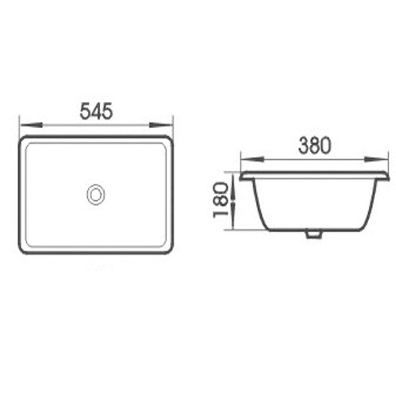 545x380x180mm Rectangle Gloss White Under Mount Ceramic Basin Under Counter
