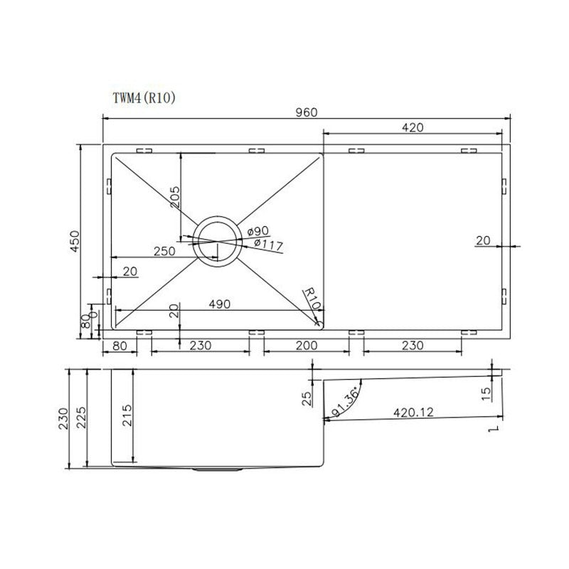 960x450x230mm 1.2mm Handmade Top/Undermount Single Bowl Kitchen Sink