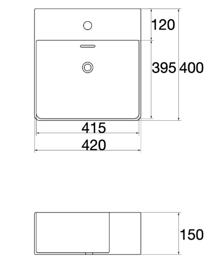 Ovia Claya 420mm Wall-Hung Slim Rectangular Basin