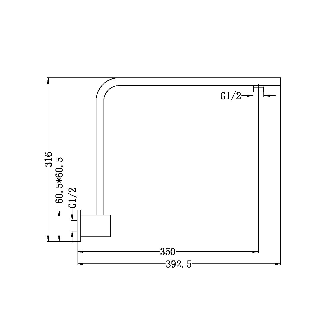 Nero Square Swivel Shower Arm 350mm Matte Black